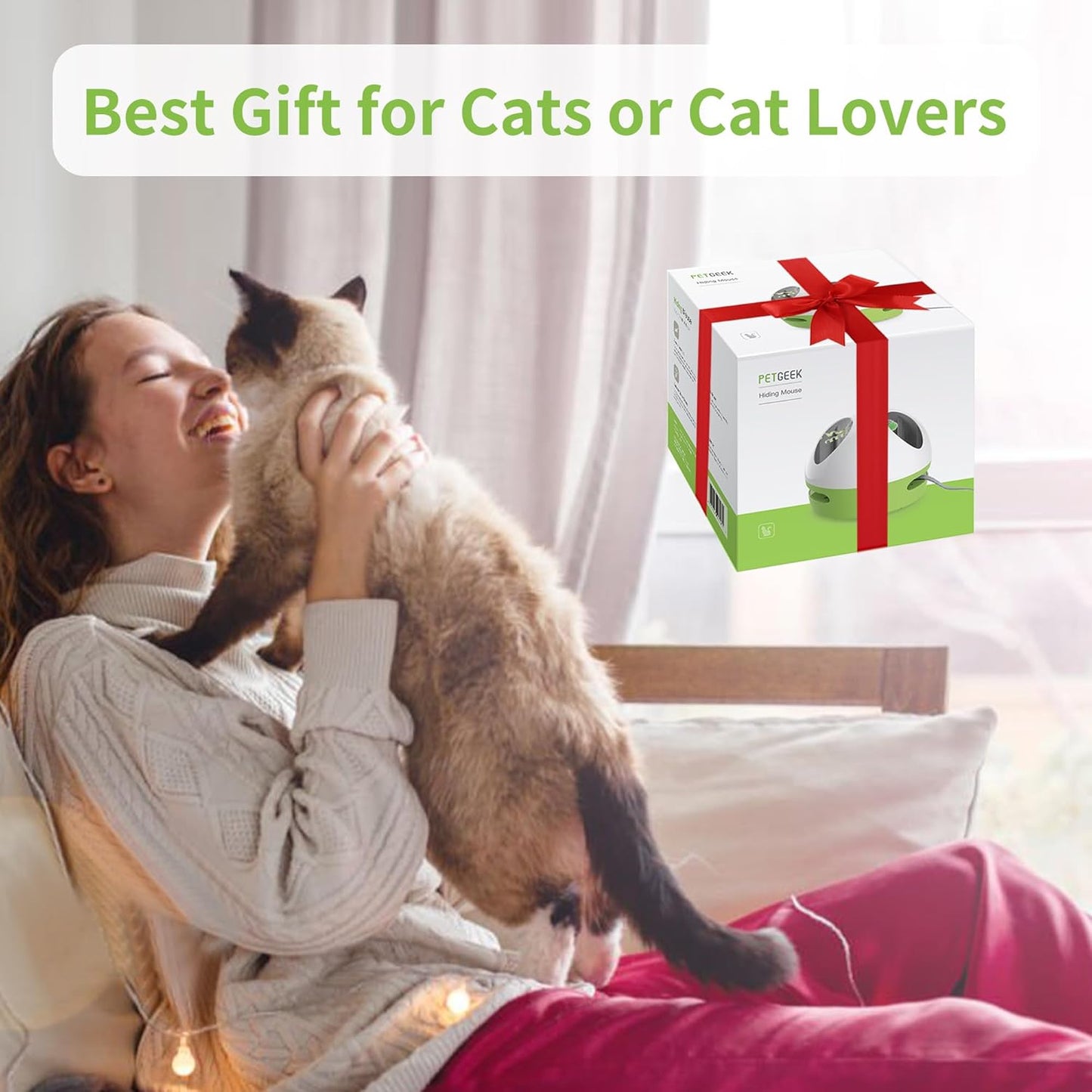 Hidey Mouse Interactive Electronic Cat Toy with Squeaky Mouse and Catnip, Automatic Indoor Play for Cats (Green)