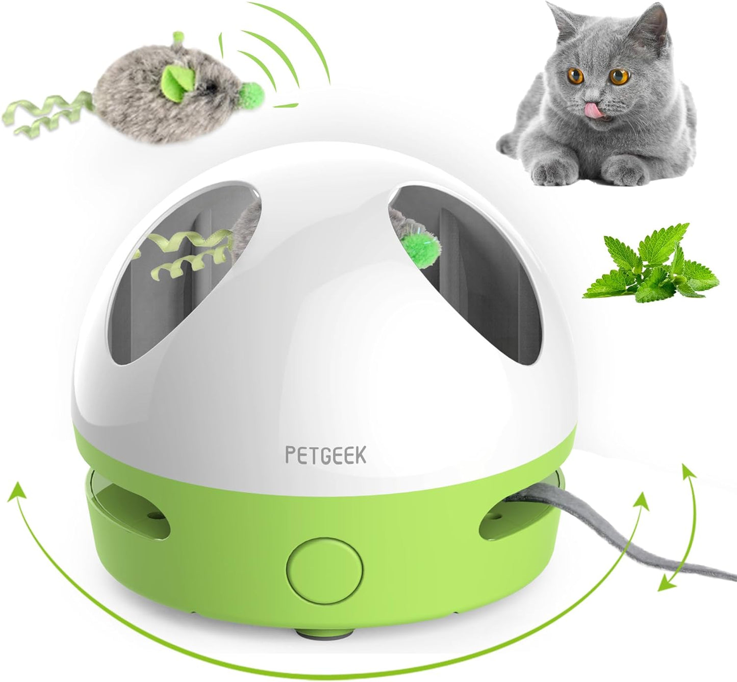 Hidey Mouse Interactive Electronic Cat Toy with Squeaky Mouse and Catnip, Automatic Indoor Play for Cats (Green)