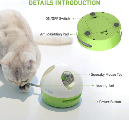 Hidey Mouse Interactive Electronic Cat Toy with Squeaky Mouse and Catnip, Automatic Indoor Play for Cats (Green)