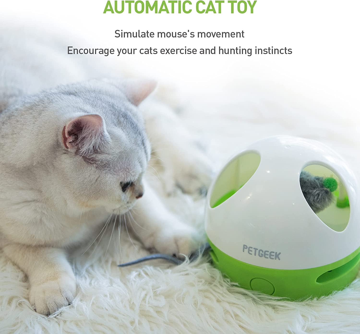 Hidey Mouse Interactive Electronic Cat Toy with Squeaky Mouse and Catnip, Automatic Indoor Play for Cats (Green)