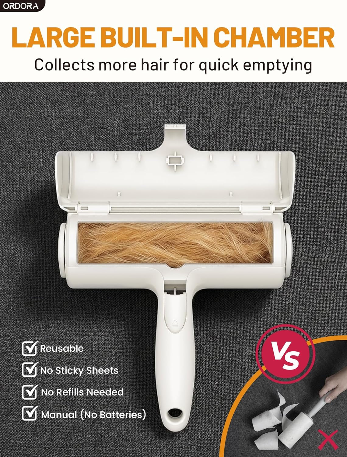 Reusable Pet Hair Remover Roller with Large Fur Bin for Couches, Bedding, Cars, Rugs, and Furniture - No Refills or Batteries Required