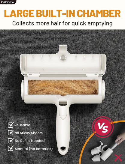 Reusable Pet Hair Remover Roller with Large Fur Bin for Couches, Bedding, Cars, Rugs, and Furniture - No Refills or Batteries Required