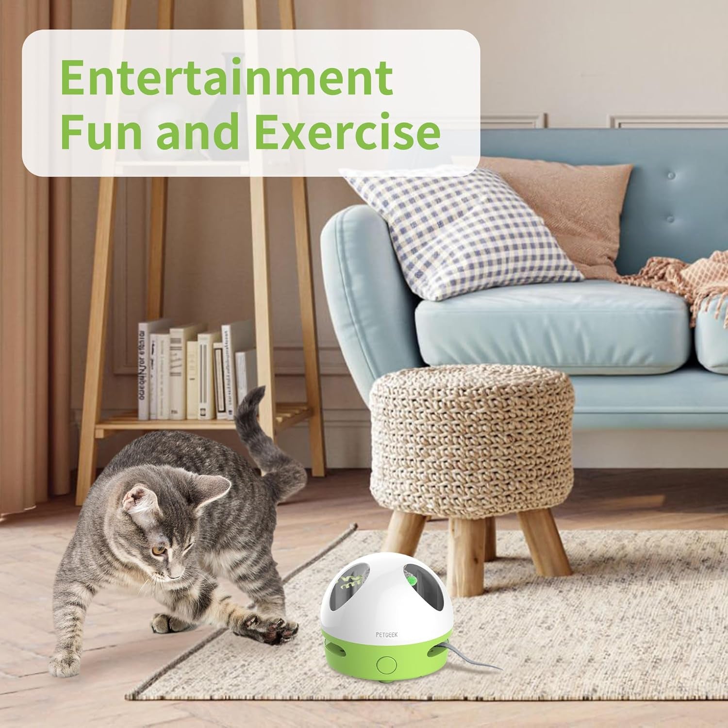 Hidey Mouse Interactive Electronic Cat Toy with Squeaky Mouse and Catnip, Automatic Indoor Play for Cats (Green)