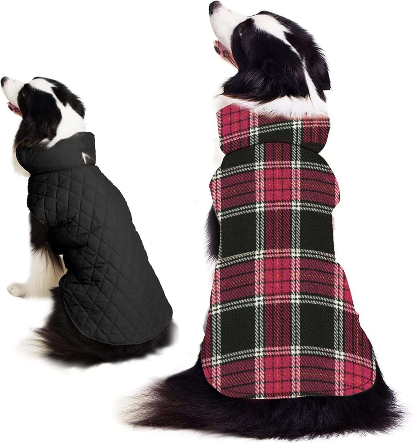 Reversible Plaid British Style Dog Coats and Jackets - Windproof and Waterproof Cold Weather Apparel for Small, Medium, and Large Dogs