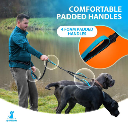 Hands-Free Double Dog Leash for Medium and Large Breeds - Dual Leash with Padded Handles, Reflective Stitching, No Pull, and Tangle-Free Design