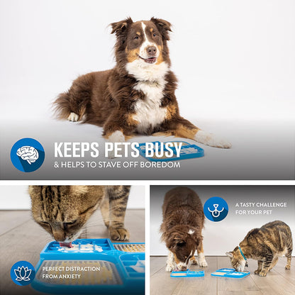 IQ Treat Lick Mat for Dogs & Cats, Slow Feeder Enrichment Toys | Alternative to Puzzle Bowls and Snuffle Play, Calming Activity Eases Boredom and Stress, Spread Soft Snacks on the Surface