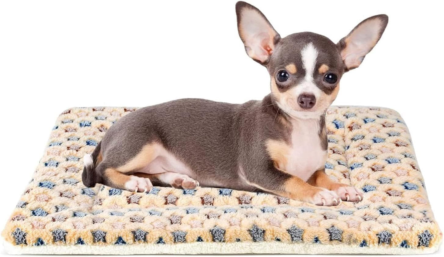 Dog Bed Crate Pad Ultra Soft Pet Mat Star Print 22 Inch Brown | Washable Crate Mat for Large Medium Small Dogs, Reversible Fleece Dog Crate Kennel Mat Flat Cat Bed Liner