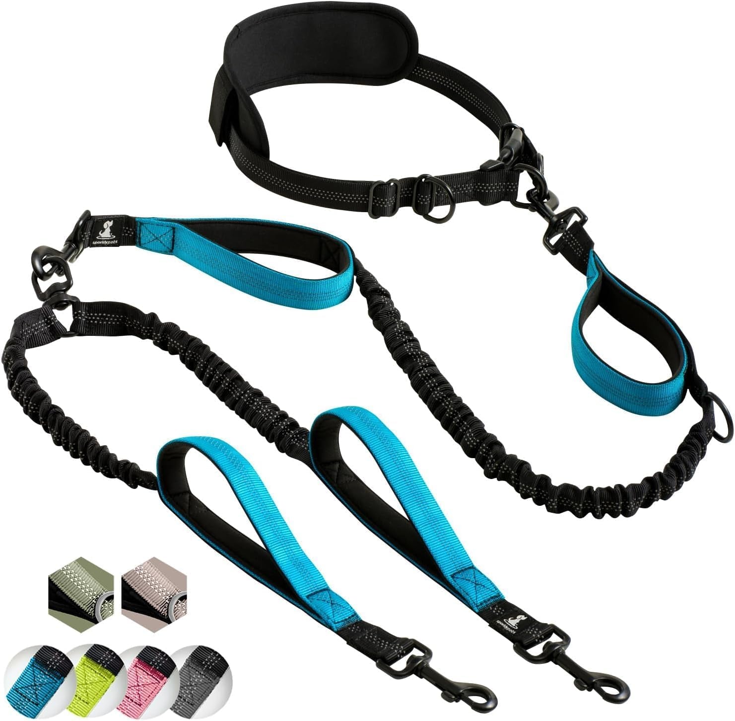 Hands-Free Double Dog Leash for Medium and Large Breeds - Dual Leash with Padded Handles, Reflective Stitching, No Pull, and Tangle-Free Design