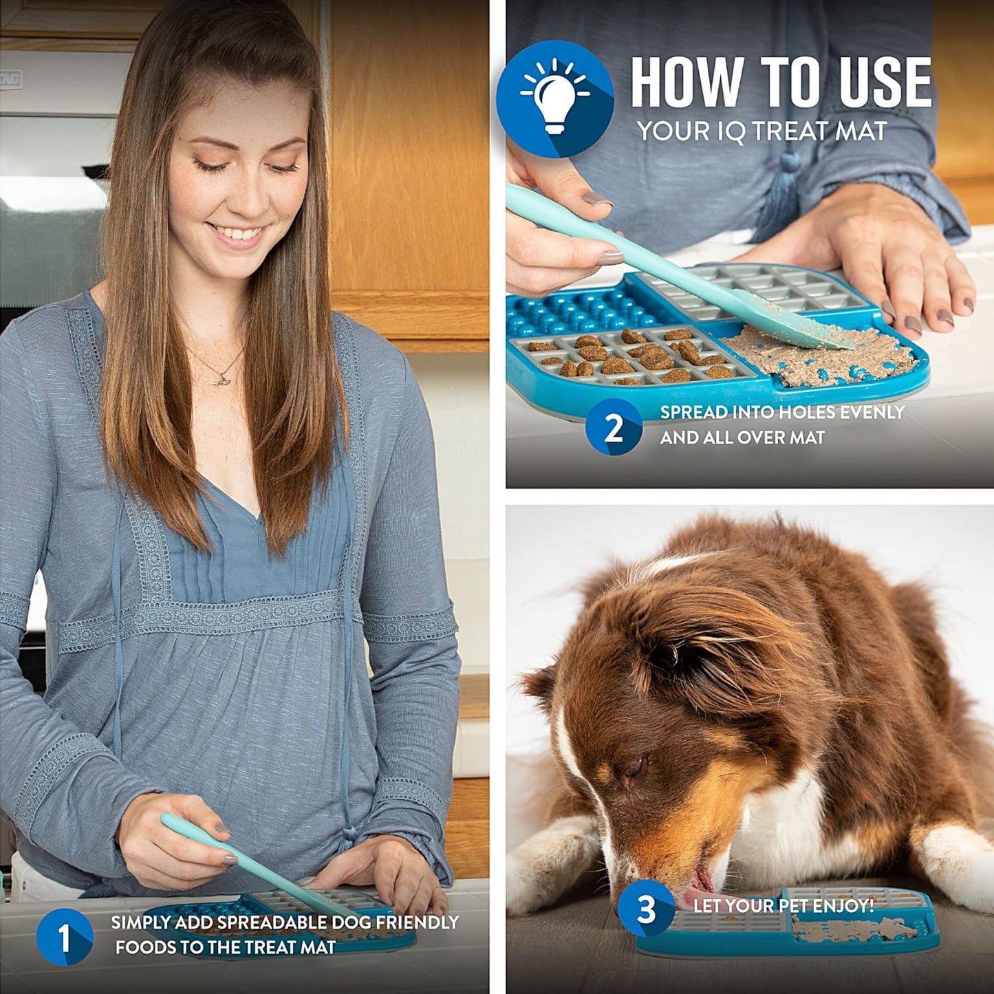 IQ Treat Lick Mat for Dogs & Cats, Slow Feeder Enrichment Toys | Alternative to Puzzle Bowls and Snuffle Play, Calming Activity Eases Boredom and Stress, Spread Soft Snacks on the Surface