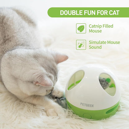 Hidey Mouse Interactive Electronic Cat Toy with Squeaky Mouse and Catnip, Automatic Indoor Play for Cats (Green)